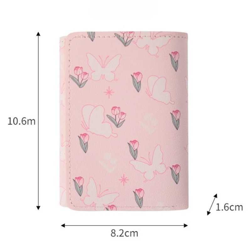 Cute Flower Bow Wallet Wen Sweet Three Fold Purse Card Holder for Girls Portable Travel Coin Pouch Photo Card Bag Y250707