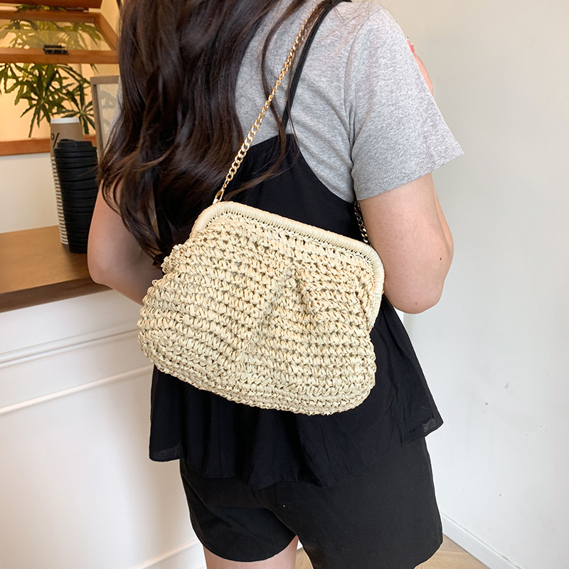 Free shipping designer Summer INS Fashion Woven Bag for Women 2025 Korean Version Trendy Simple Straw Shell Bag High-end Crossbody Bag for Women