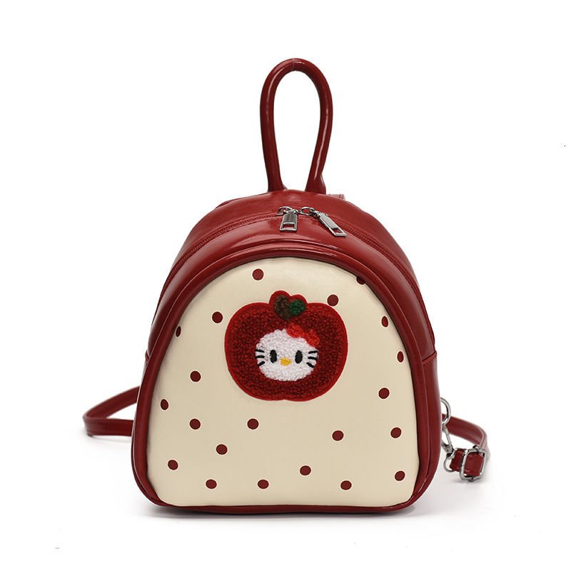 Free shipping designer Cute Apple Polka Dot Cat Backpack for Women 2025 New Trendy Fashionable College Style Backpack Handbag School Bag