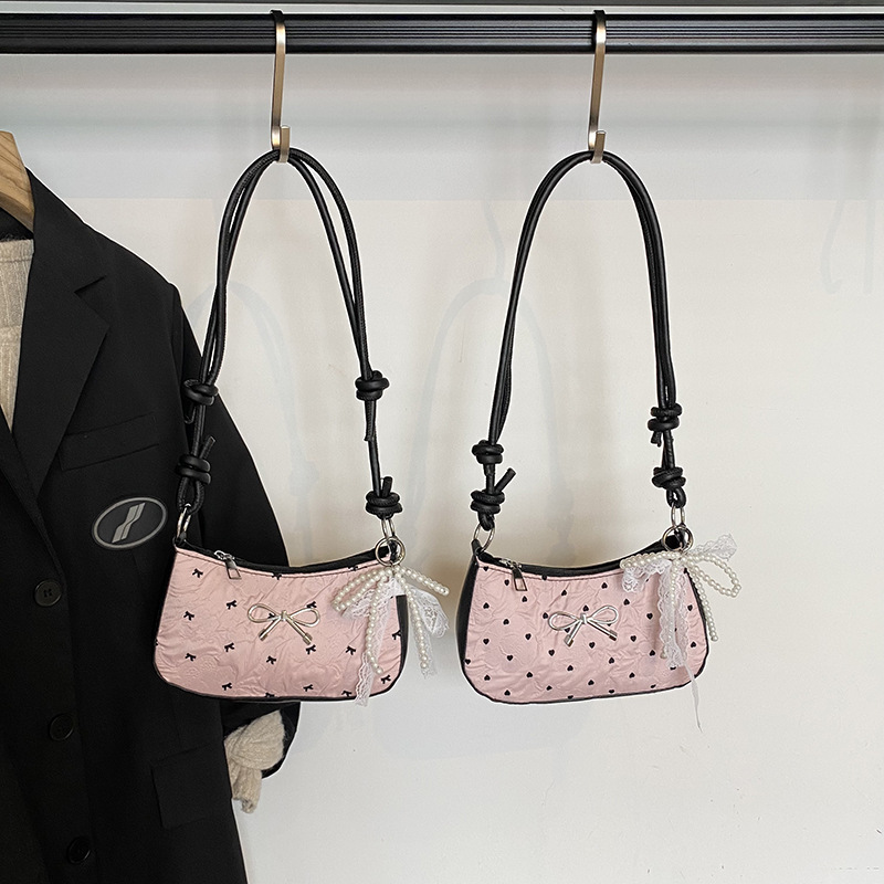 Designer Bag Luxury Bag Free Shipping Designer Advanced And Luxurious Shoulder Shoulder Bag New Pink Cute Bow Small Square Versatile Crescent Armpit T