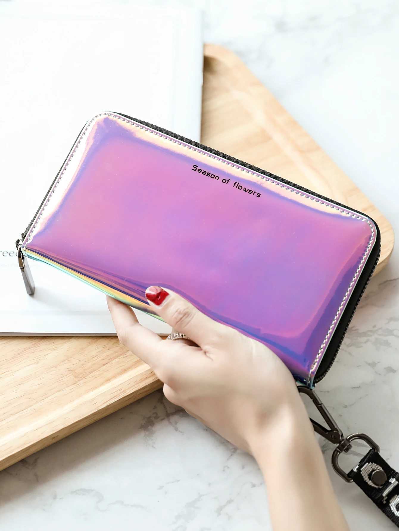 Fiable laser colored wens short wallet PU leather large capacity mti card slot ID card holder lg wallet coin purse Y250707