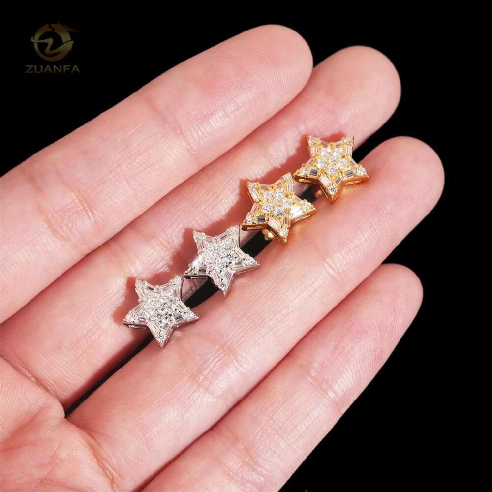Pass Diamond Tester Silver 925 Popular Star Iced Out Hip Hop Moissanite Diamond Earrings