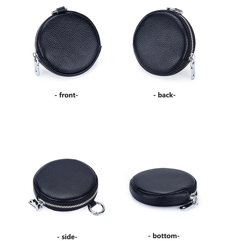 Coin Purse Change Pouch for Women Key Ring Wallet Minimalist Small Item Storage Bag Genuine Leather Round with Zipper 250628