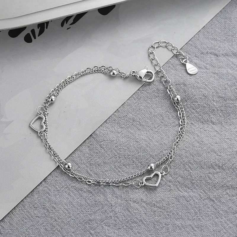 925 Sterling Silver Double Love Heart Hollow Round Beads Bracelet for Women Fashion Romantic Jewelry Classic Adjustable Gifts XJ250707