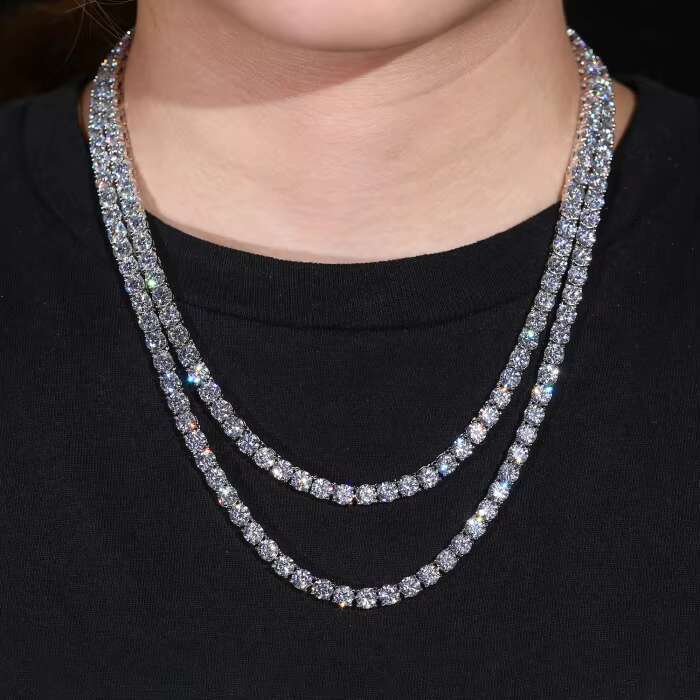 Factory Price Custom 4mm 925 Sterling Silver VVS Moissanite Cluster Tennis Chain Necklace for Men and Women Iced Jewelry