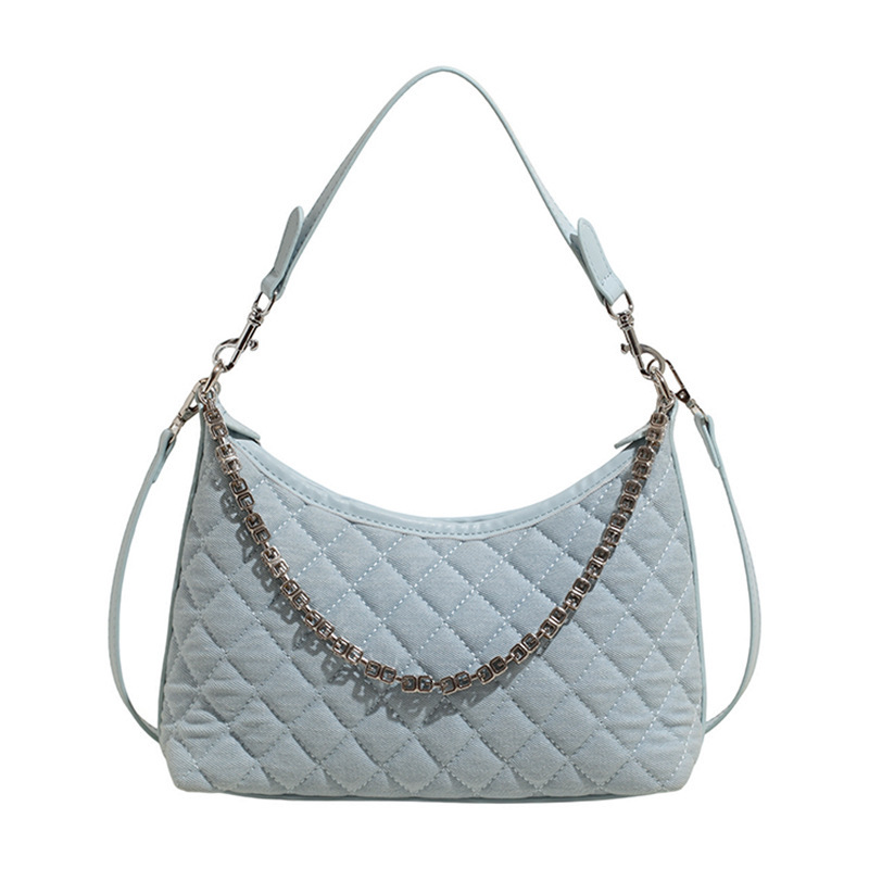 Free shipping designer Korean Style Diamond Chain Simple Denim Commuter Bag for Women 2025 Summer New High-end Crossbody Dumpling Bag