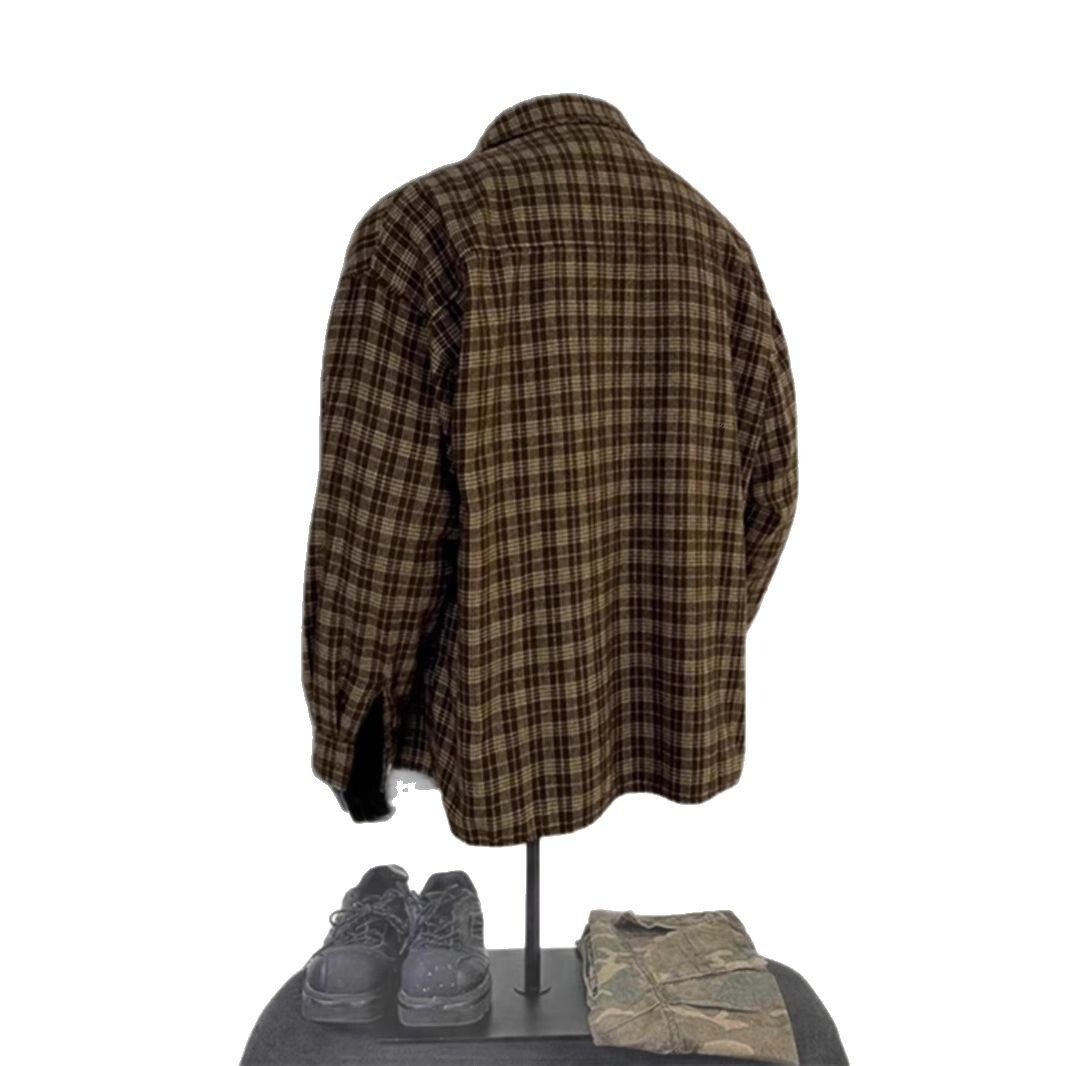 American Retro Vintage Plaid Shirt For Men Spring Cool Japanese Style Long Sleeve Shirt Designer Short Sleeves Inner Layer Jacket