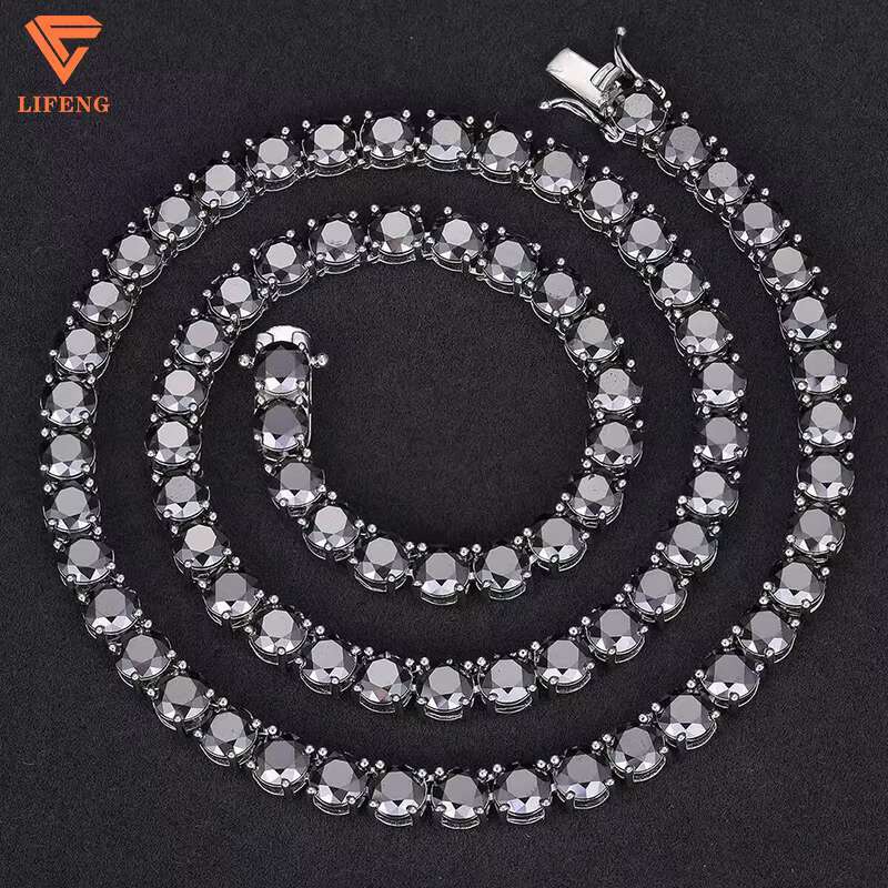 Iced Out Hip Hop Jewelry 3mm 4mm 5mm 6mm VVS Moissanite Tennis Chain Round Brilliant Cut Diamond 925 Silver Charm Necklace Women