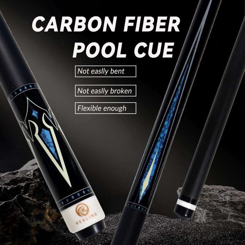 OKHEALING 1/2 Split Pool Cue Billiard Stick Carbon Fiber Billiard Cue 11.8mm Black Pigskin Tip Radial Pin or 8 Teeth Joint 1474mm/58inch Weight Adjust