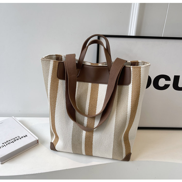 Free shipping designer Color-Block Striped Canvas Bag for Women Large Capacity New Fashion Single Shoulder Bag Versatile Commuter Handbag Tote Bag