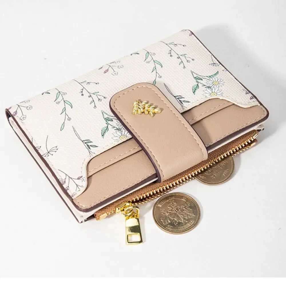 Slim PU Leather Short Wallet INS Mti-Cards Zipper Coin Purse Hasp Small Flowers Card Bag Wallet Zipper Hasp For Wen Girl Y250707