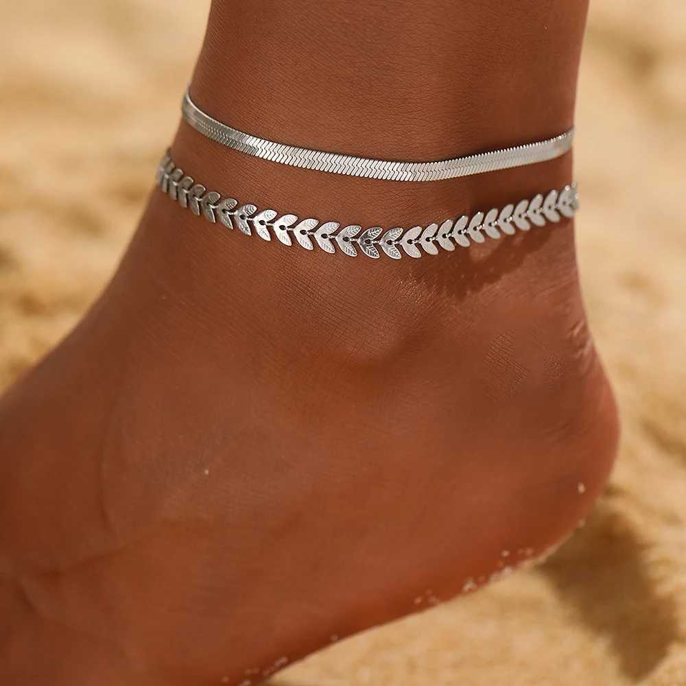 Stainless Steel Anklet Creative Splicing Wrap Around Leaf Design Blade Chain Anklet For Women Jewelry Goddess Banquet Fine Gifts XJ250707