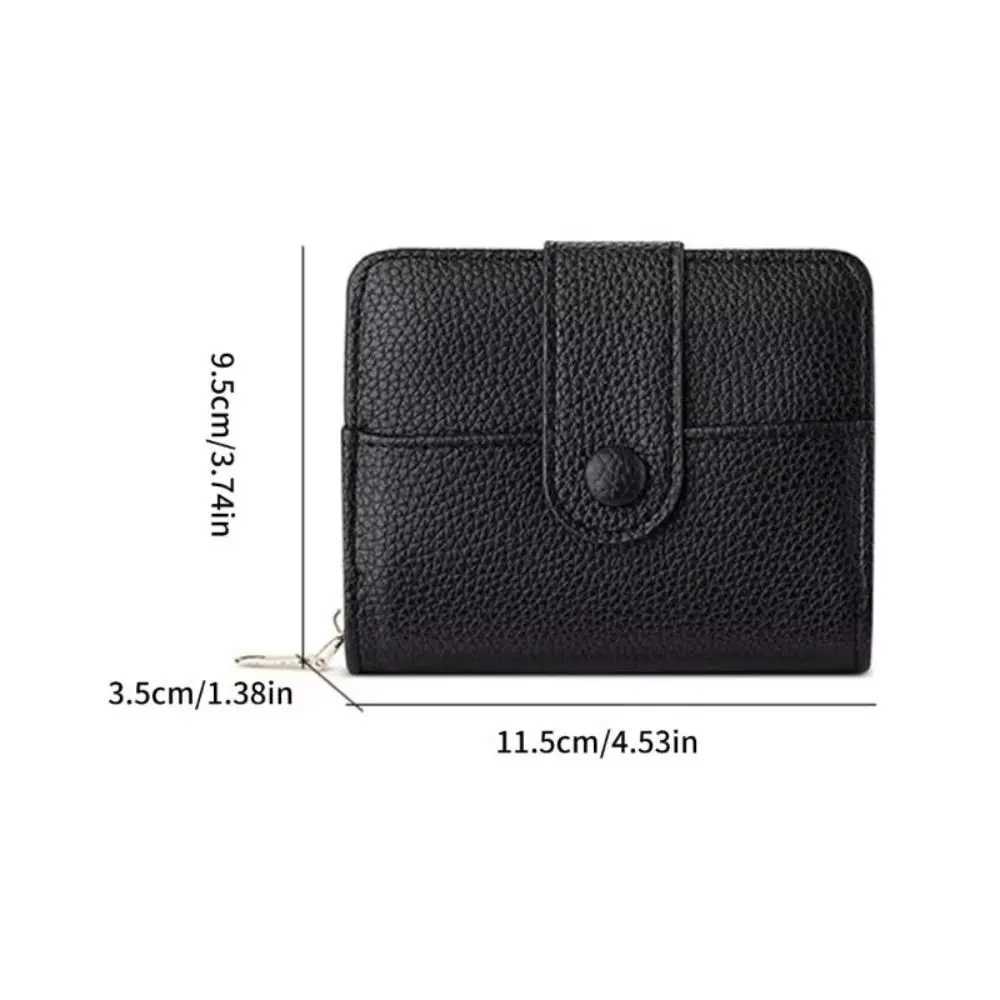 Fi Elegant Wen Short Wallet Lychee Pattern Pu Leather Business Purse Solid Color Zipper Bank/ID/ Holder Wan Y250707