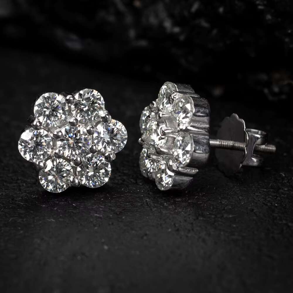 Pass Diamond Tester Fine Jewelry 925 Silver 9mm Flower Earrings VVS Moissanite Stud Earrings Men Women