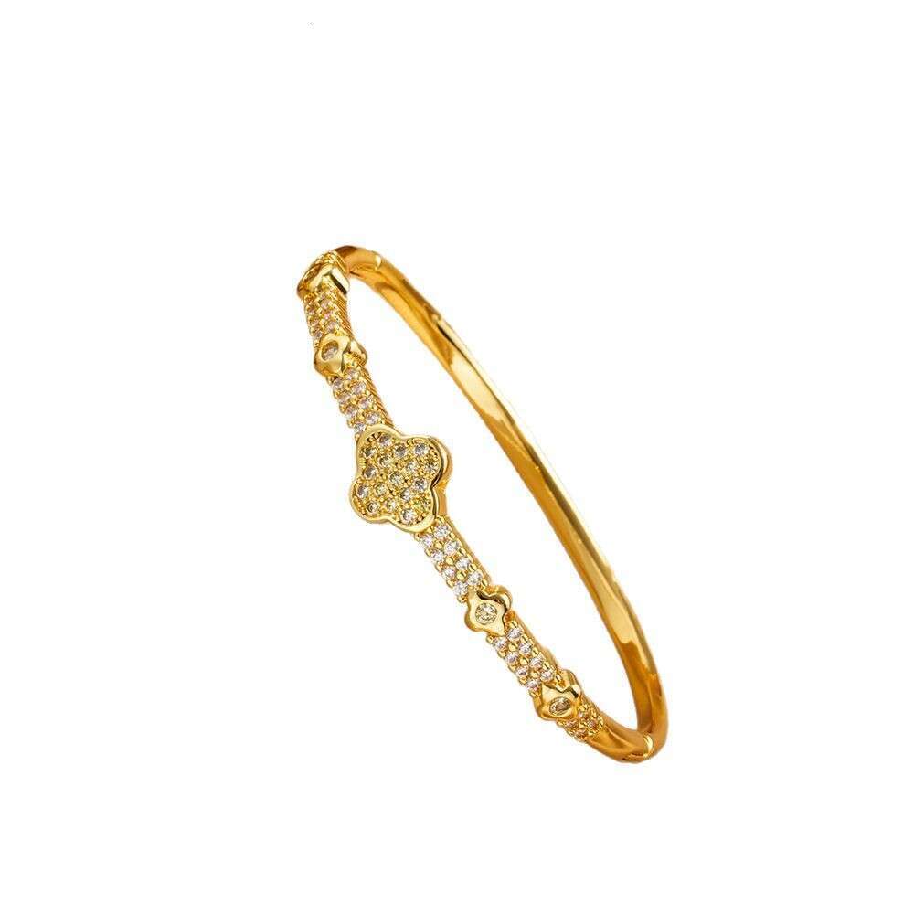DHcollections New Full Zircon Bracelet Open High-end Design with Inlaid Dias for Women Four-leaf Clover Non-fading