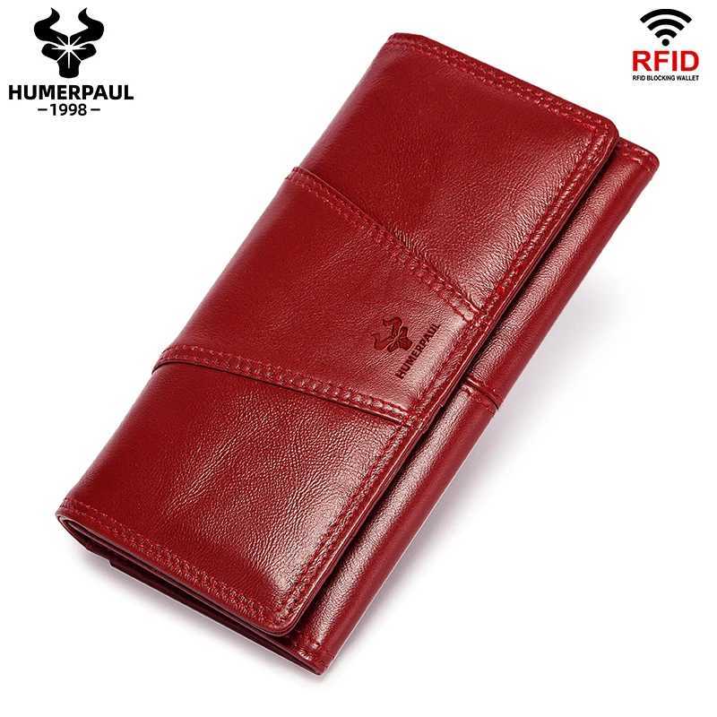 HUMERPA Wens Wallet Top Layer Leather Mti-card Cluh Cell Phe Mey Bag Fi Ladies Card Holder Cartera Mujer Red Y250707