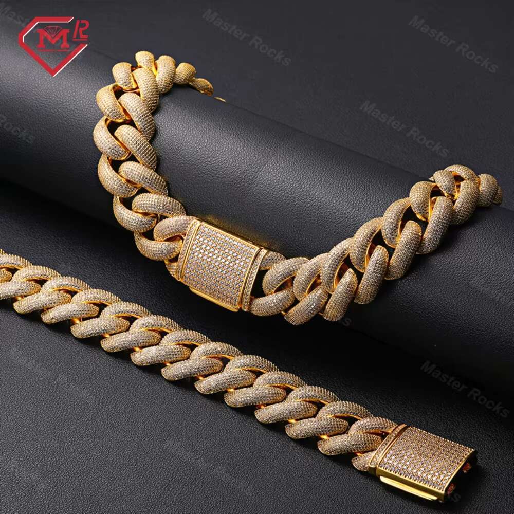 Luxury 15mm Cuban Link Chain Iced Out Men Necklace Heavy 925 Silver Hiphop Miami Moissanite Cuban Chain
