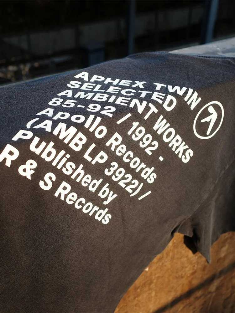 Men T-Shirt Aphex Twin Washed Black Print Cotton Graphic Oversized Korean Fashion Short Sleeve Tops Tees Y2k Streetwear Clothing W250707