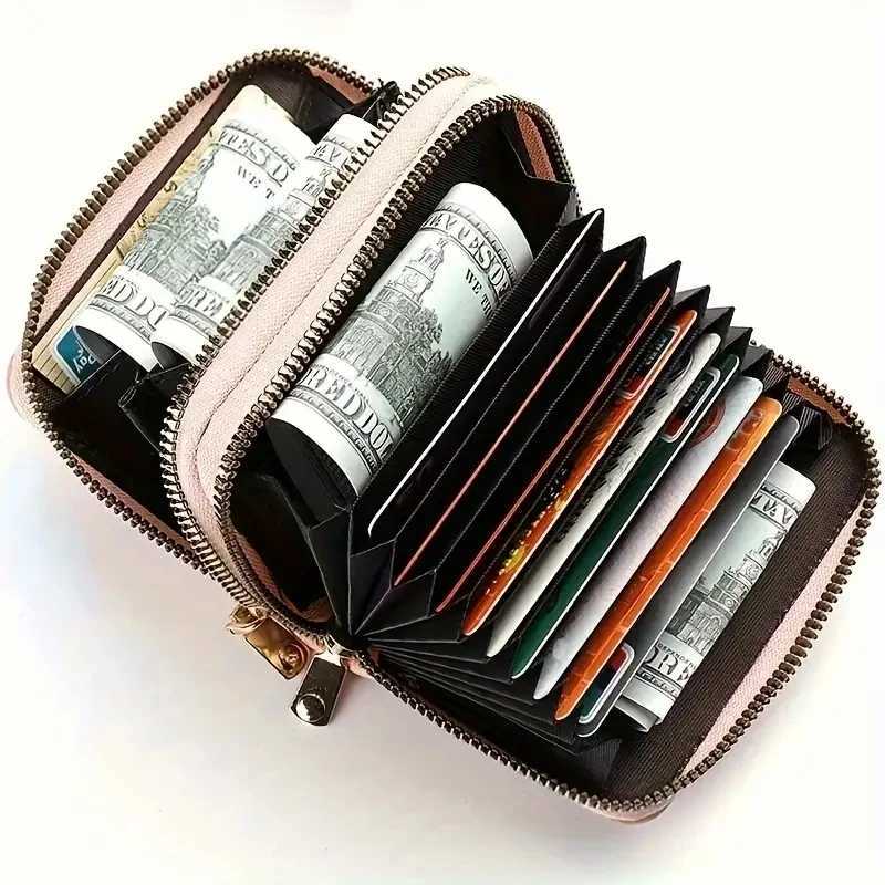 Mens Double Zipper Wallet Fi Short Holder with Large Capacity Coin Purse Y250707