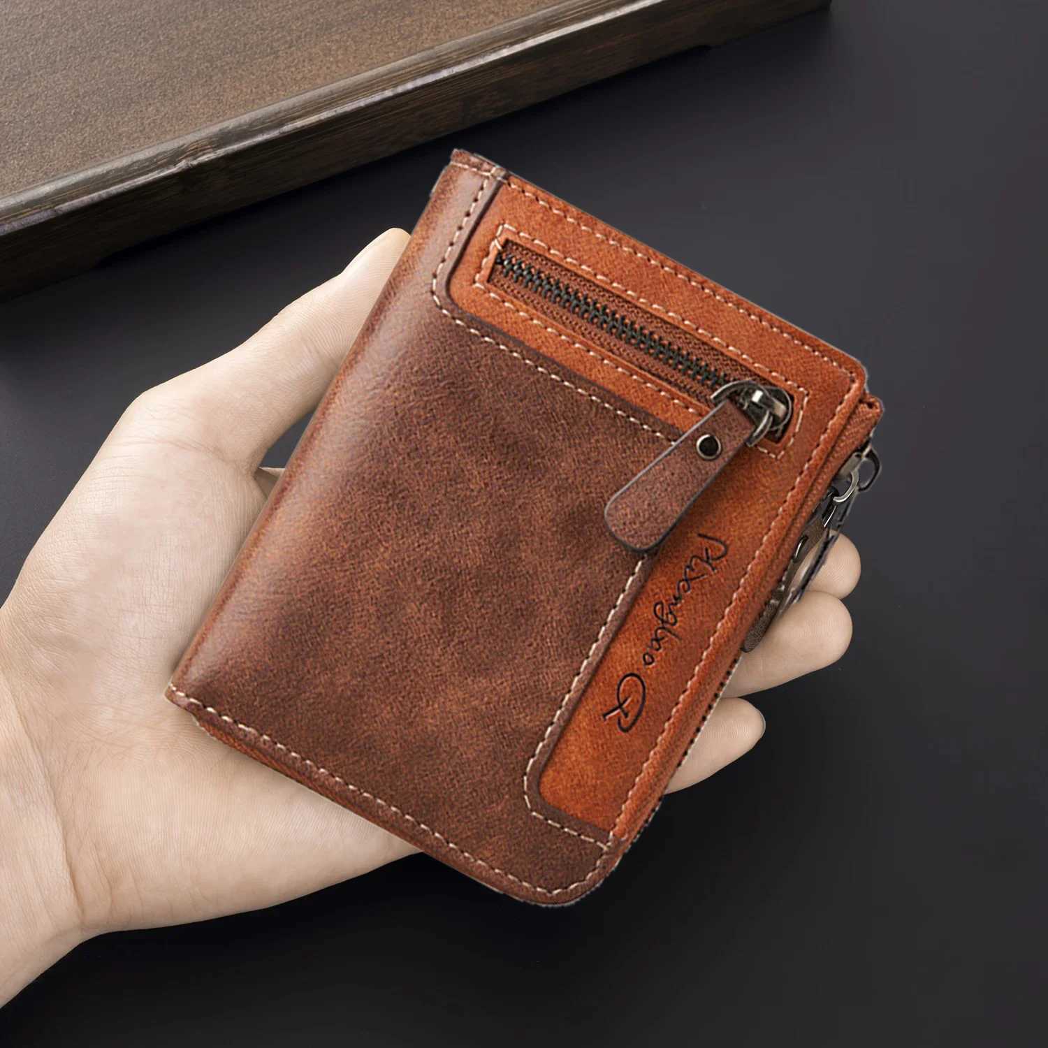 1pc Premium Short Wallet for MenStylish Mtifuncti PU Leather Zipper Durable Wallet Y250707
