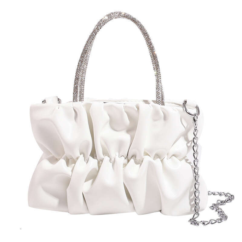 Fashion Fresh Rhinestone for Women 2025 Autumn New Candy Color Pleated Small Square Stylish Single Shoulder Crossbody Bag