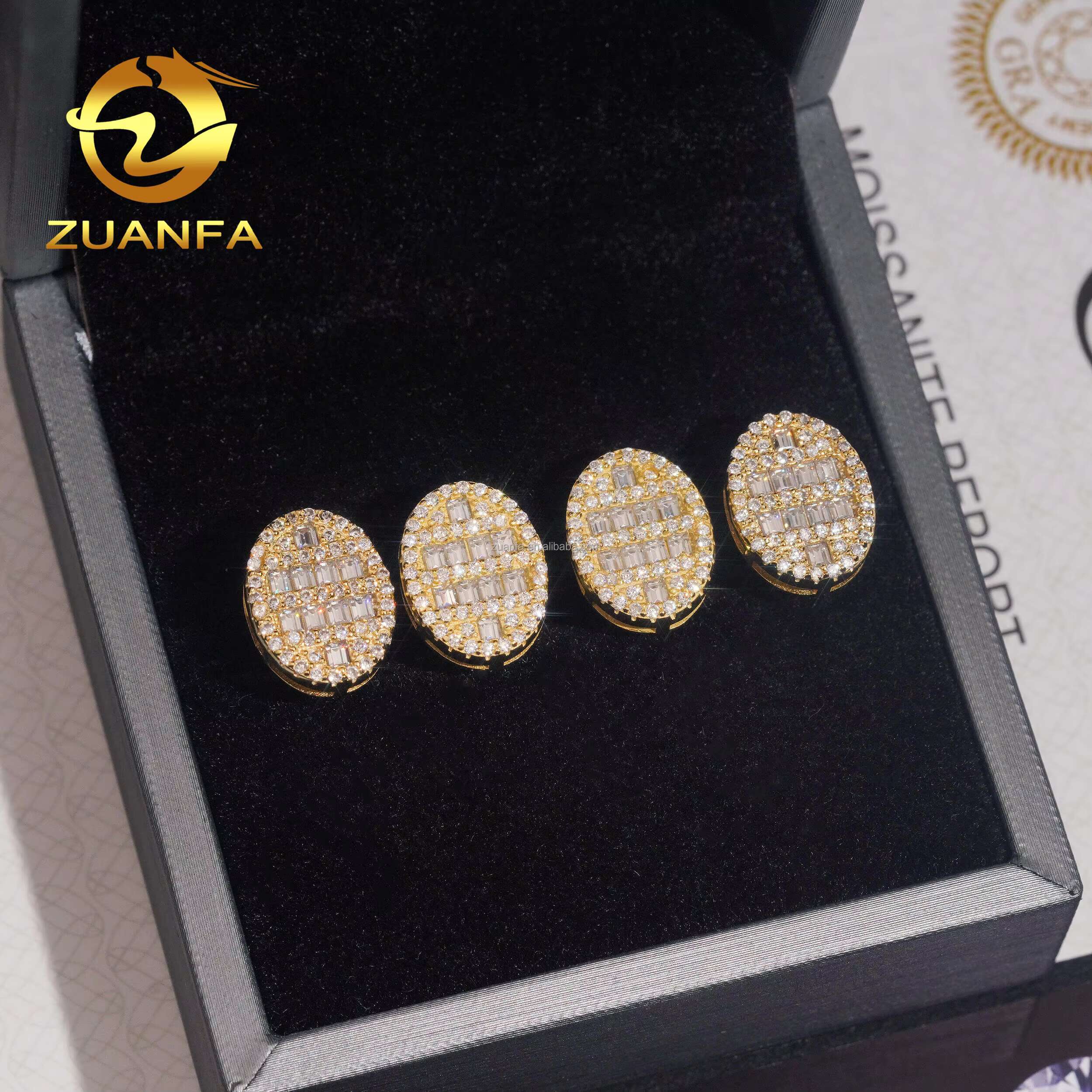 Drop Shipping GRA Certificate Iced Out Hip Hop 925 Silver White Plated Screw Back Moissanite Diamond Oval Shape Stud Earrings