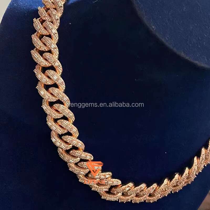 Rose Gold Moissnaite Chain Iced Hiphop 925 Sterling Silver VVS Moissanite Necklace Cuban Link Chain