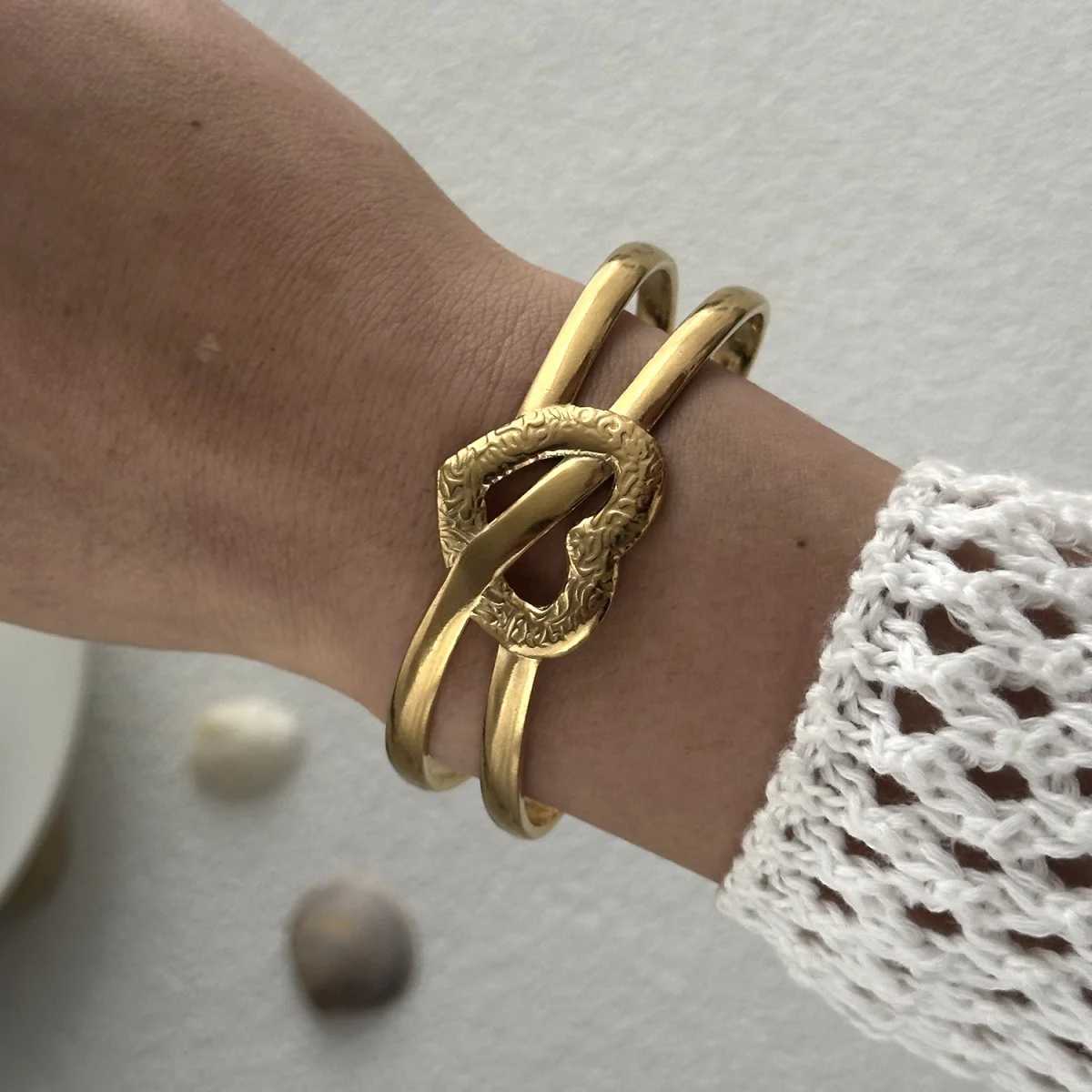 Exaggerated Metal Shell Starfish Flower Bangles Bracelets For Women Men Stainless Steel Fish Bow Heart Open Cuff Bangle Jewelry XJ250707