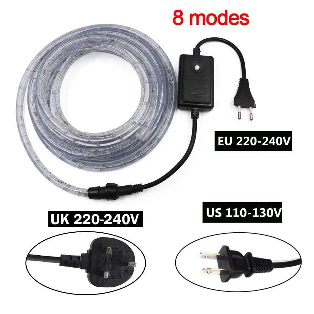 360 Neon LED Rope Light 220V 110V LED Strip String Fairy Lights 8 Modes Waterproof Rainbow Neon Strip for Home Garden Decoration W250701