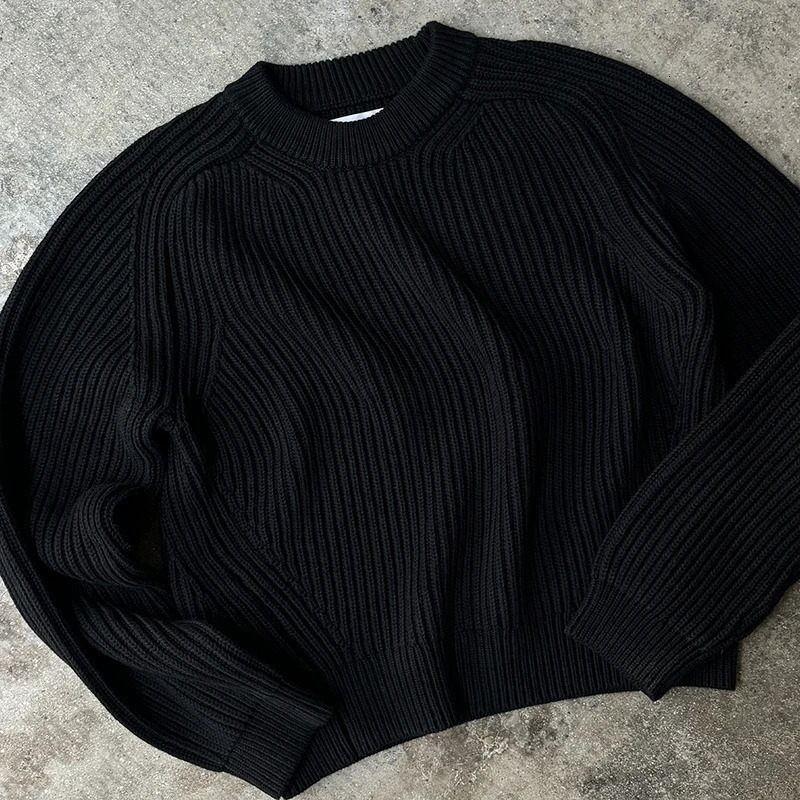 Fashion Solid Color Knitwear Pullover Vintage Aesthetics Streetwear Hip Hop Men Y2K Clothes Acrylic Knitted Sweater Loose Casual 250703