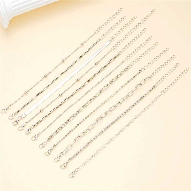 11pcs/set Silver Color Chain Bead Bracelets for Women Simple Elegant Vacation Beach Party Casual Jewelry Versatile Daily Wear XJ250707