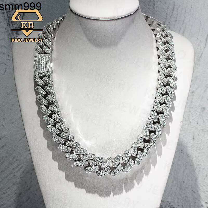 Hip Hop Mens Pure Sier VVS Iced Miami 22Mm Large Cuban Chain Moissanite Necklace Jewelry