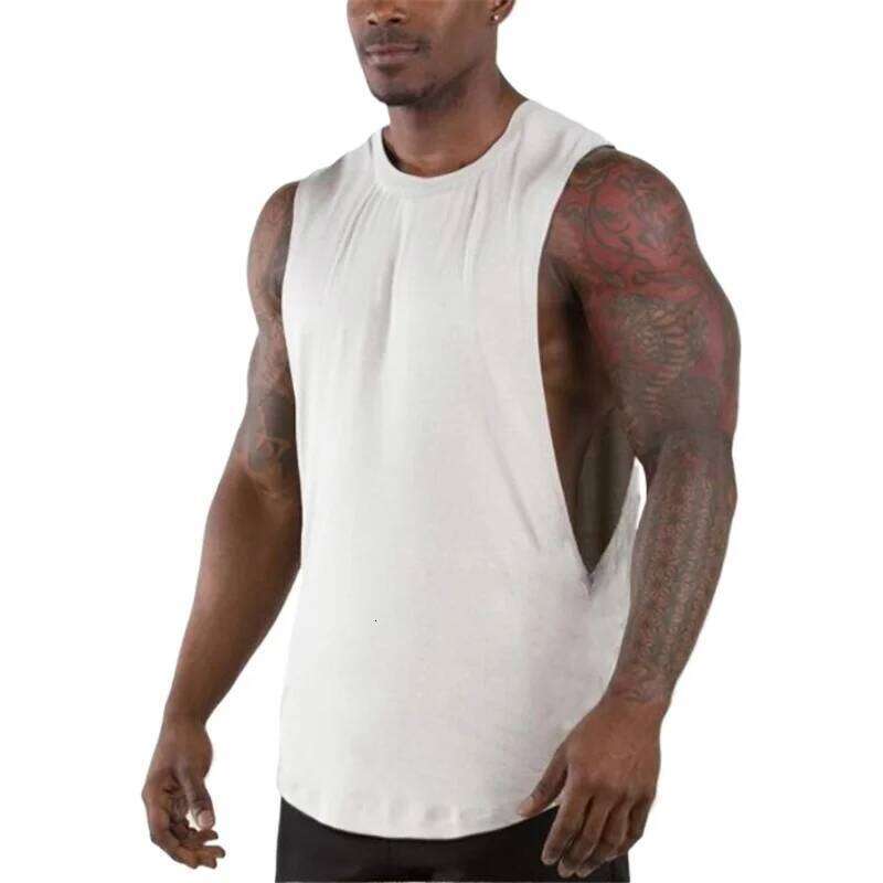 Muscle Exercise Tank Tops Man Summer Drop Armhole Vest Gym Clothing Cotton Singlet Cut Off Sleeveless T Shirt Bodybuilding Top
