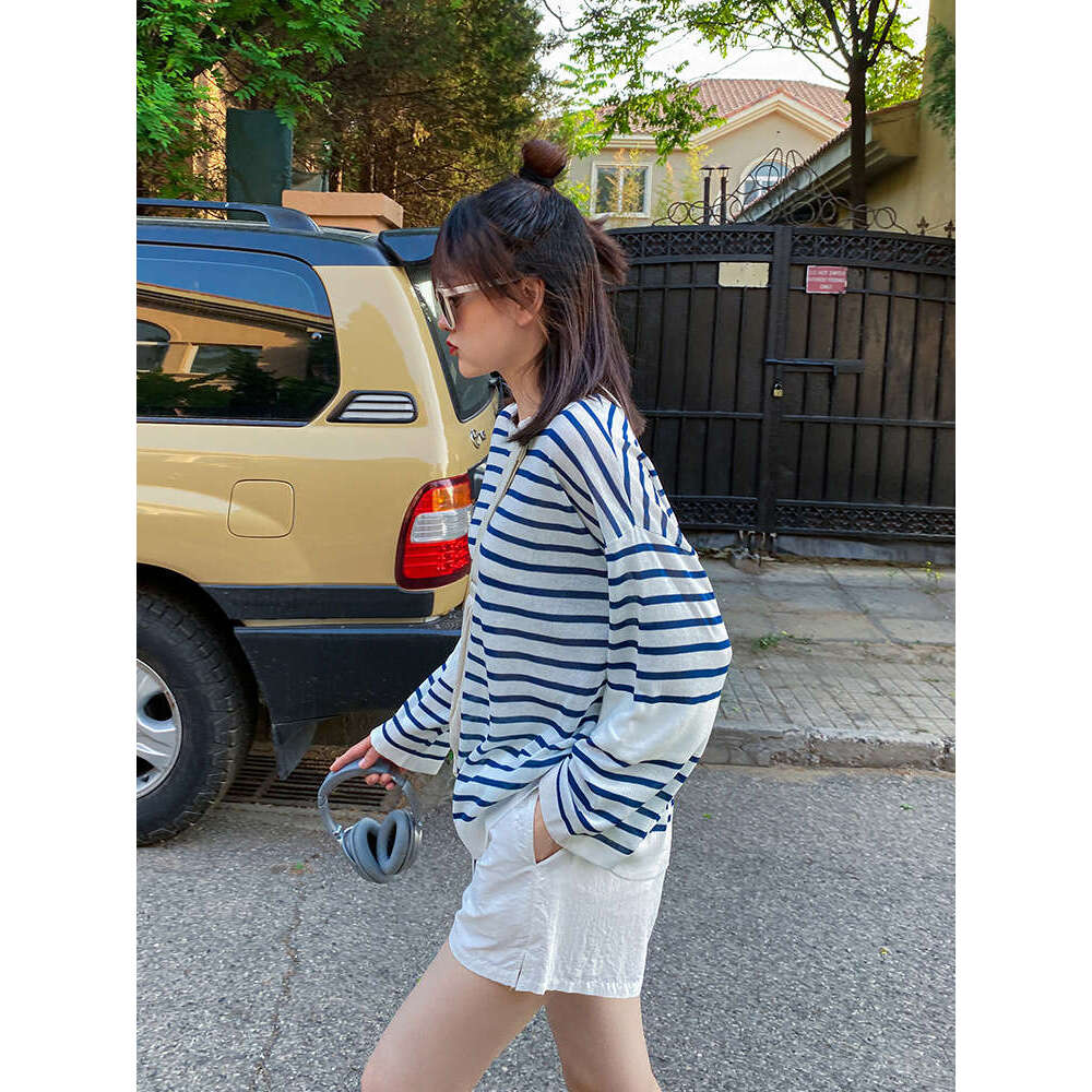 Korean Spring New Round Neck Striped Loose Plus Size Thin Wool Knit Sweater Women Long Sleeve Knitwear B5