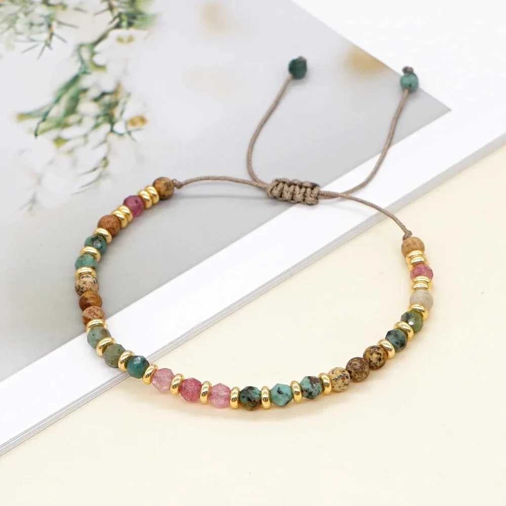 Multicolor Natural Stone Gold Spacer Beads Adjustable Beaded Bracelet for Women Casual Travel Accessories Bracelet Gift for Friends XJ250707