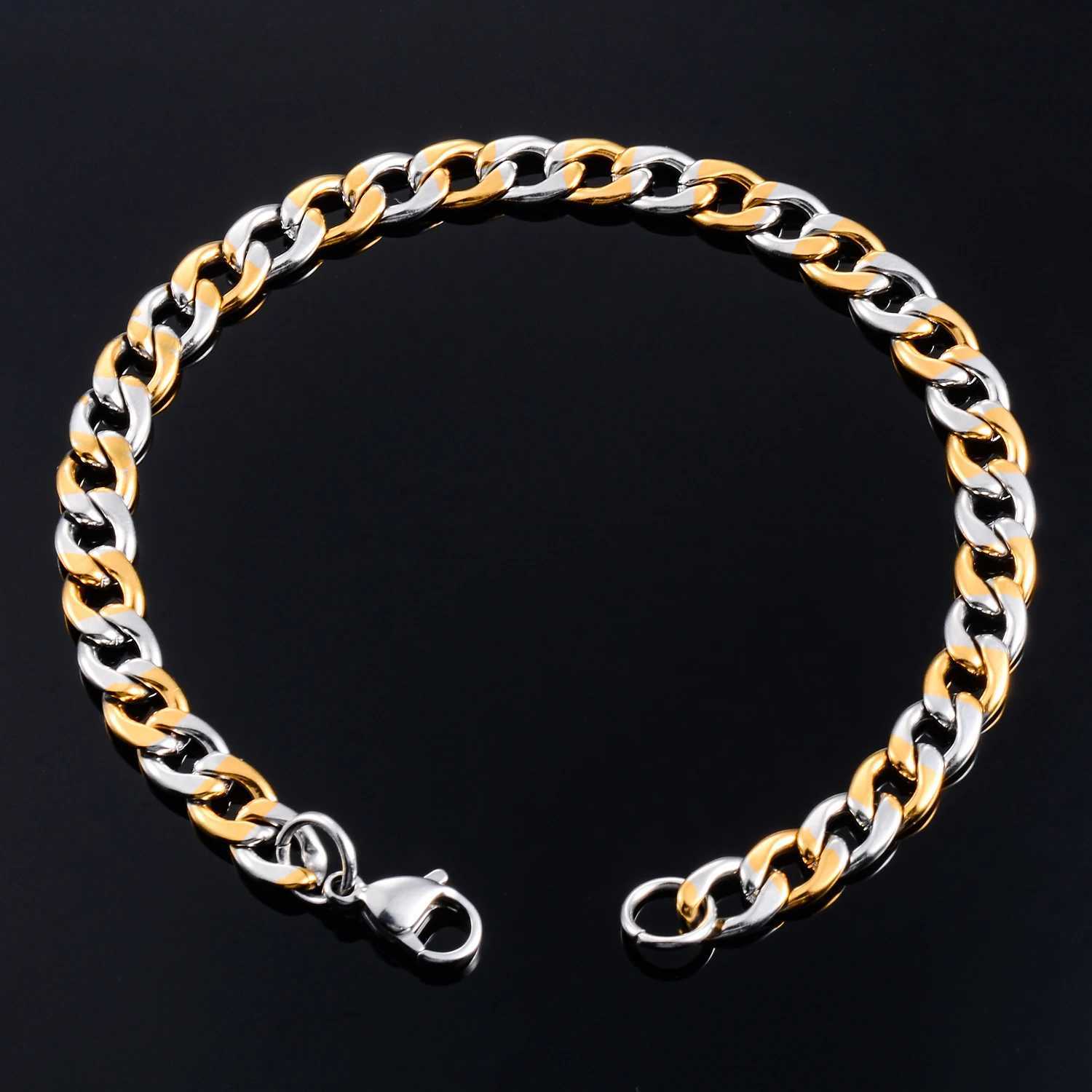 1pc Stainless Steel Cuban Link Chain Mens Bracelet Silver and Gold Color For Punk Men Women Fashion Jewelry XJ250707
