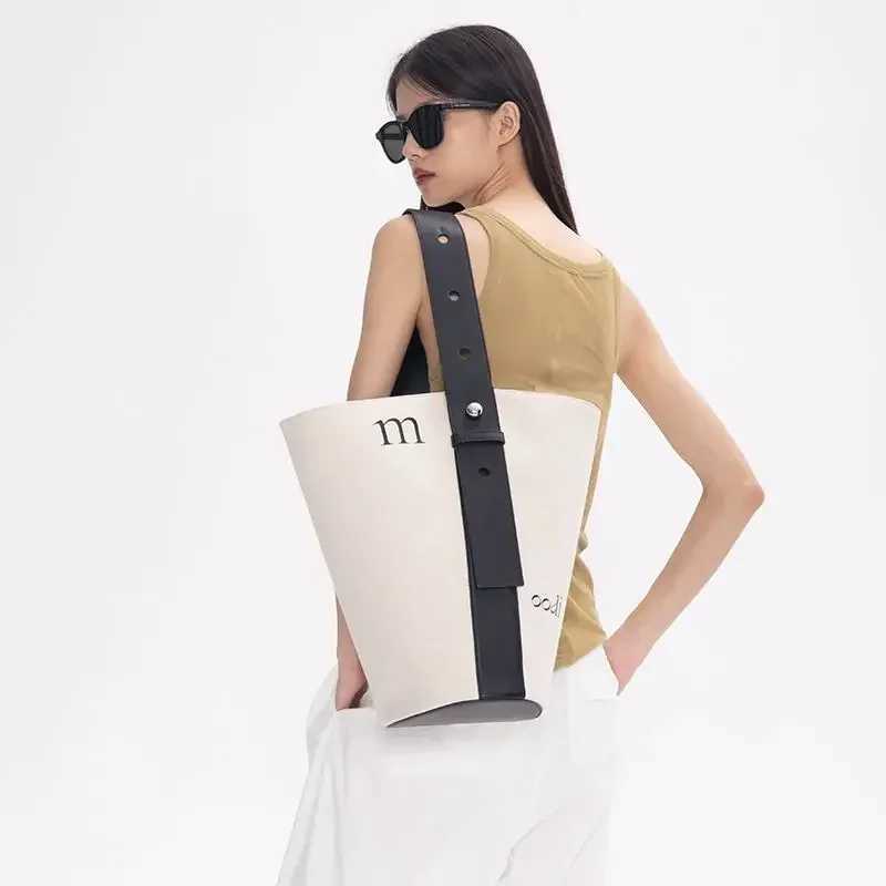 High-Capacity Tote Bag Casual SOFT Canvas Shoulder Bag PU Handle Handbag Simple Women Bag High Quality