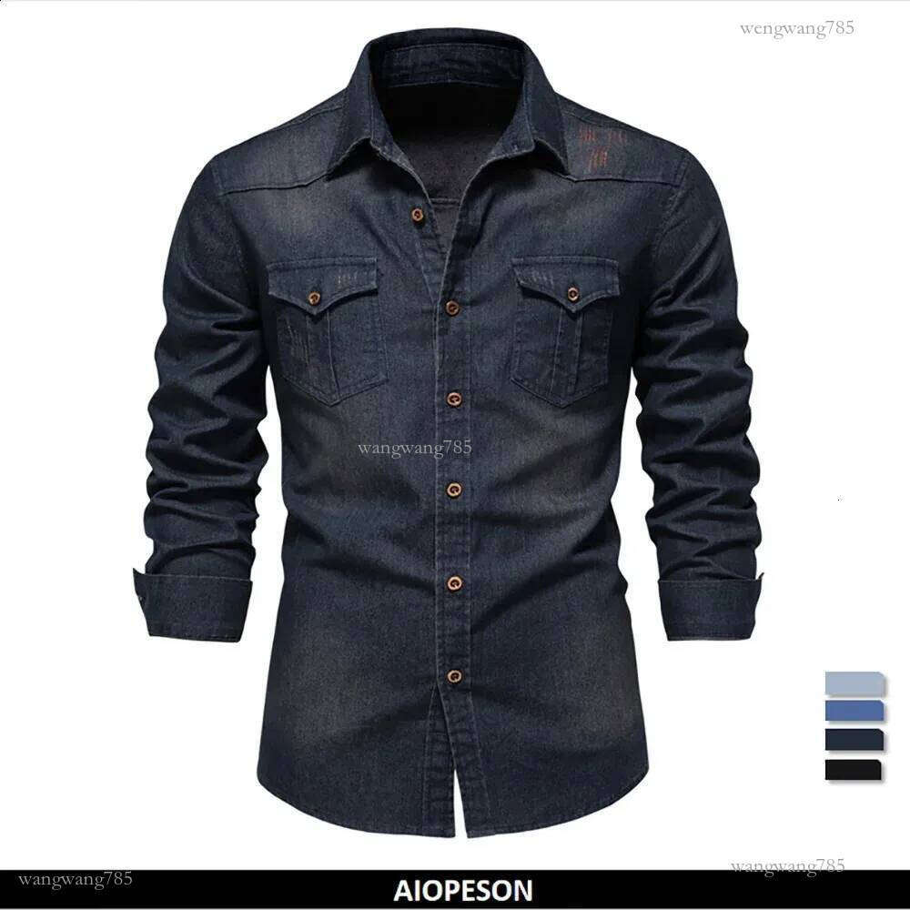 AIOPESON Elastic Cotton Denim Shirt Men Long Sleeve Quality Cowboy Shirts for Men Casual Slim Fit Mens er Clothing 240827