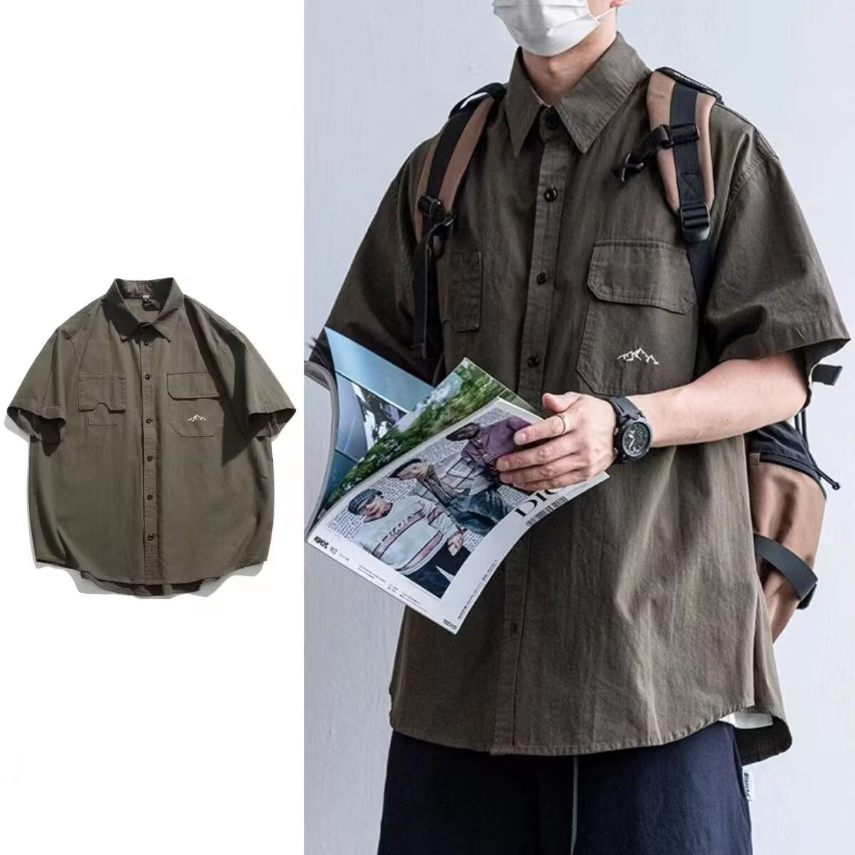 Designer Short Sleeves Factory Direct Supply Japanese Trendy Brand Irregular Pocket Workwear Short Sleeve Shirt Ins Style Unisex Functional Summer Shi