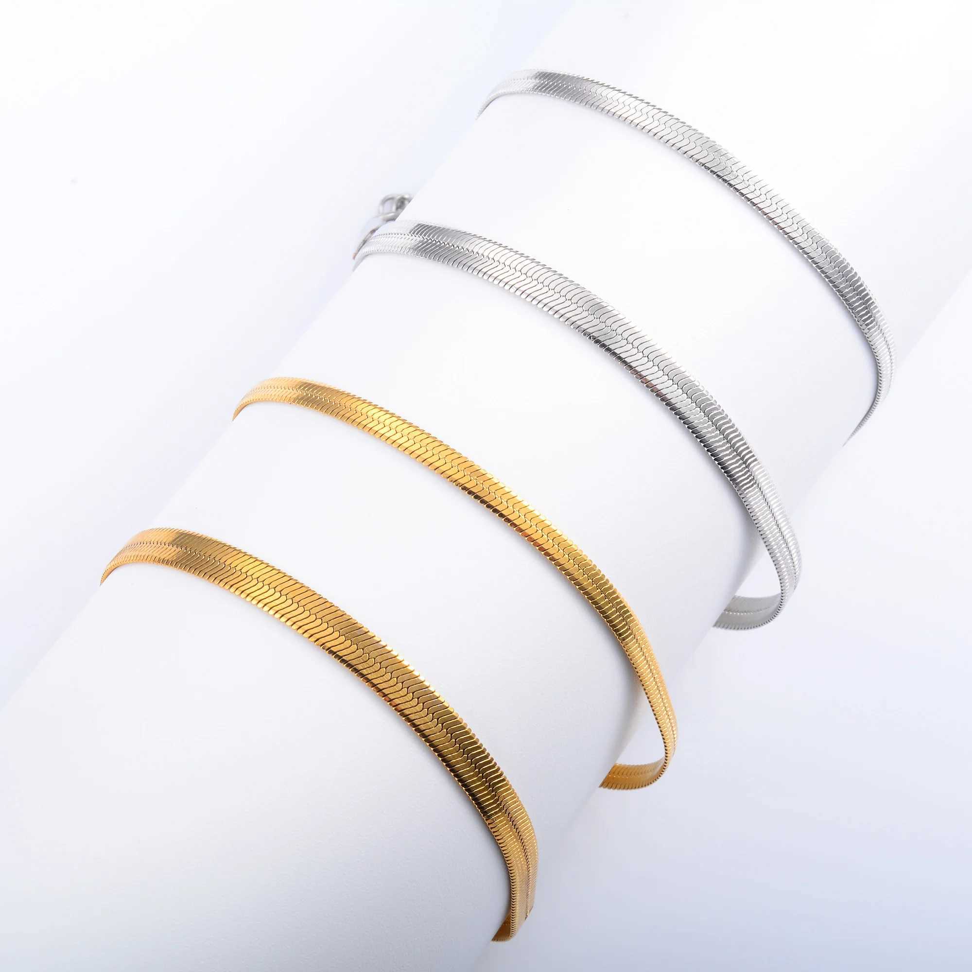 Women Stainless Steel Flat Blade Chain Bracelet for Hand Foot Jewelry Accessories Bangle for Ladies Girl Anklet with Extension XJ250707