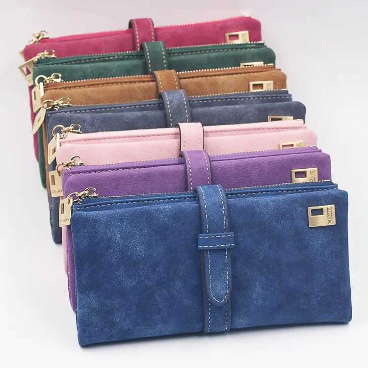 New Fi Wen Wallets Drawstring Nubuck Leather Zipper Frosted Wallet Womens LG Design Purse Two Fold More Color Cluh Y250707