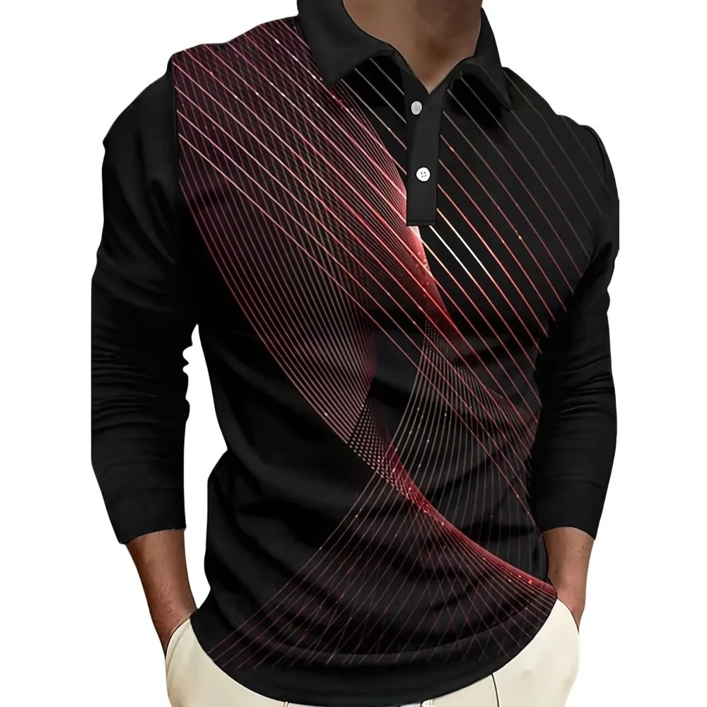Mens Polo Shirt Cool Stripe Print Casual Sport Lapel Golf Wear Mens T-Shirt Tops Street Harajuku Button Long Sleeve T-Shirts 250703