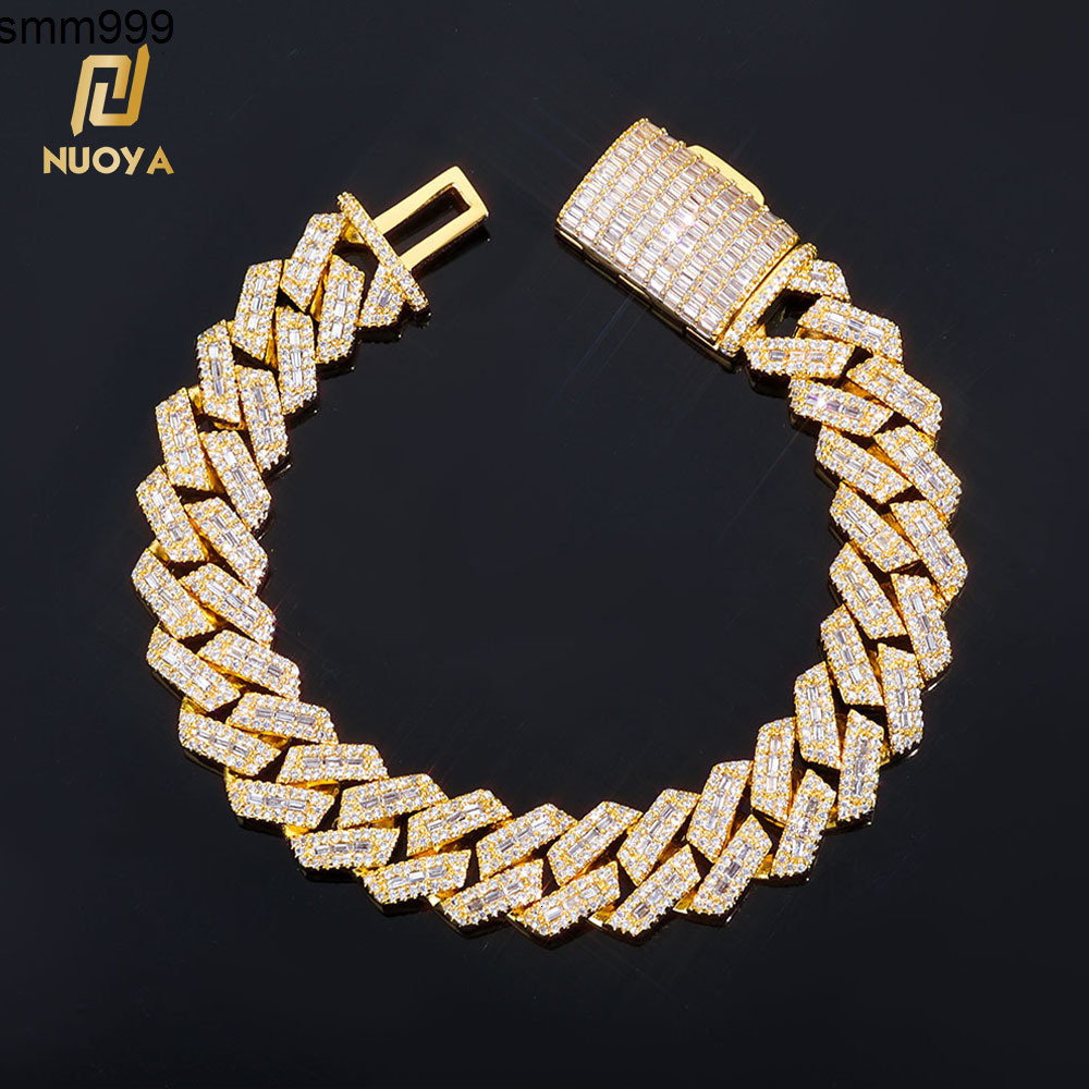 NUOYA Iced Out Prong Cuban Chain 14MM Chunky Link Mixed Inlay Baguette Round Cubic Zirconia Hip Hop Bracelet