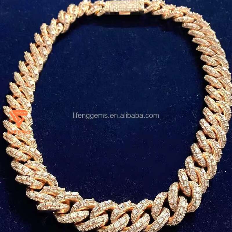 Rose Gold Moissnaite Chain Iced Hiphop 925 Sterling Silver VVS Moissanite Necklace Cuban Link Chain