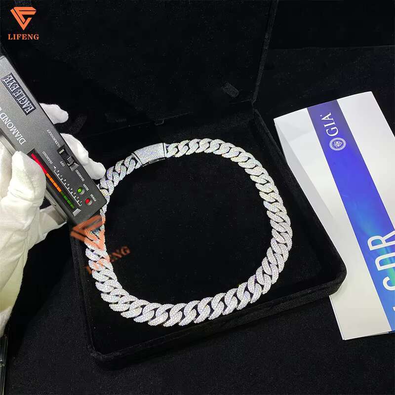 Custom Vvs Moissanite Diamond 16mm 3-Rows 925 Silver White Gold Plated Cuban Link Chain for Men Full Iced Hip Hop Fine Necklaces