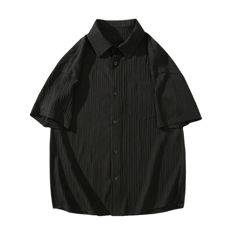 Naples Black Ice Silk Shirt Men's Short Sleeve Designer Short Sleeves Summer Loose Plus Size American Style Cool Shirt Jacket Men's Trendy