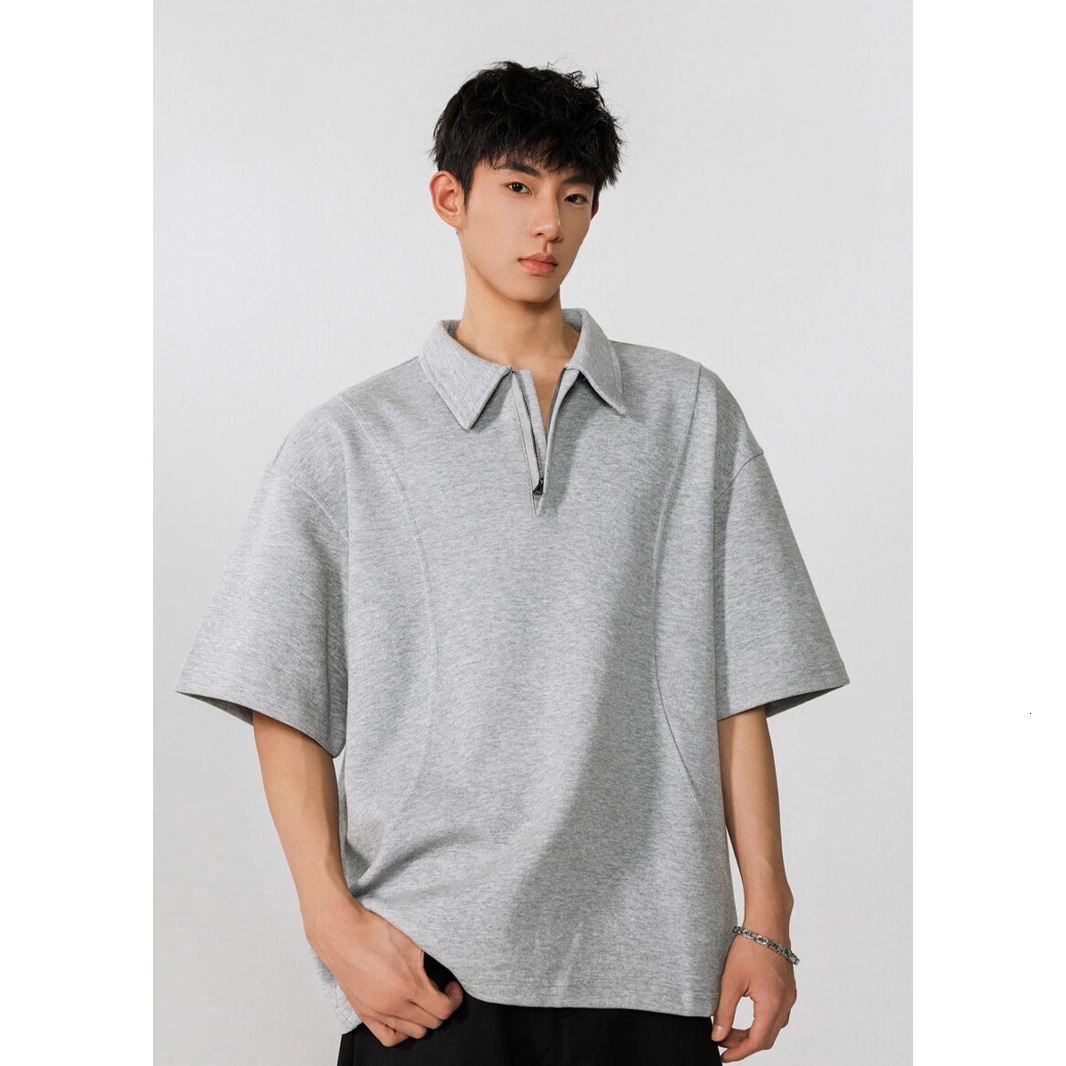 Heavyweight Designer Short Sleeves Deconstructed Half-zip Polo Short Sleeve T-shirt For Men And Women Summer Trendy Brand Youth High-end Cool Five-qua