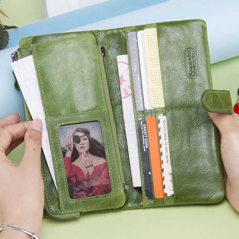 Ctacts New Genuine Leather Wallet Fi Coin Purse For Ladies Wen Lg Cluh Wallets With Cell Phe Bags Card Holder Y250707