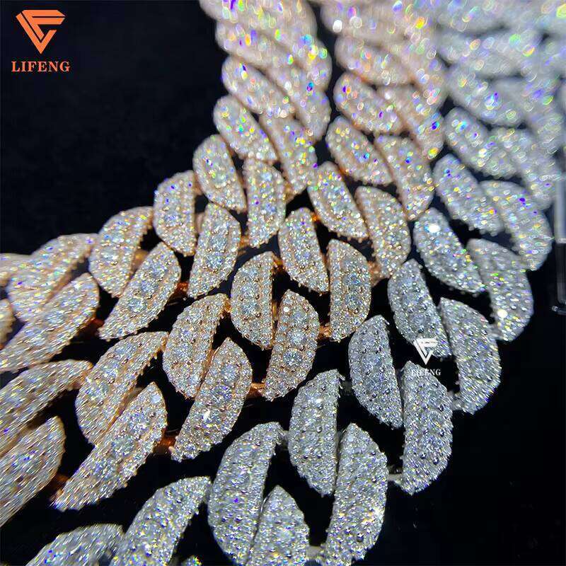 Custom 14mm Iced Hip Hop Rose Gold Plated Sterling Sier VVS Moissanite Dia Necklace Cuban Link Chain Style