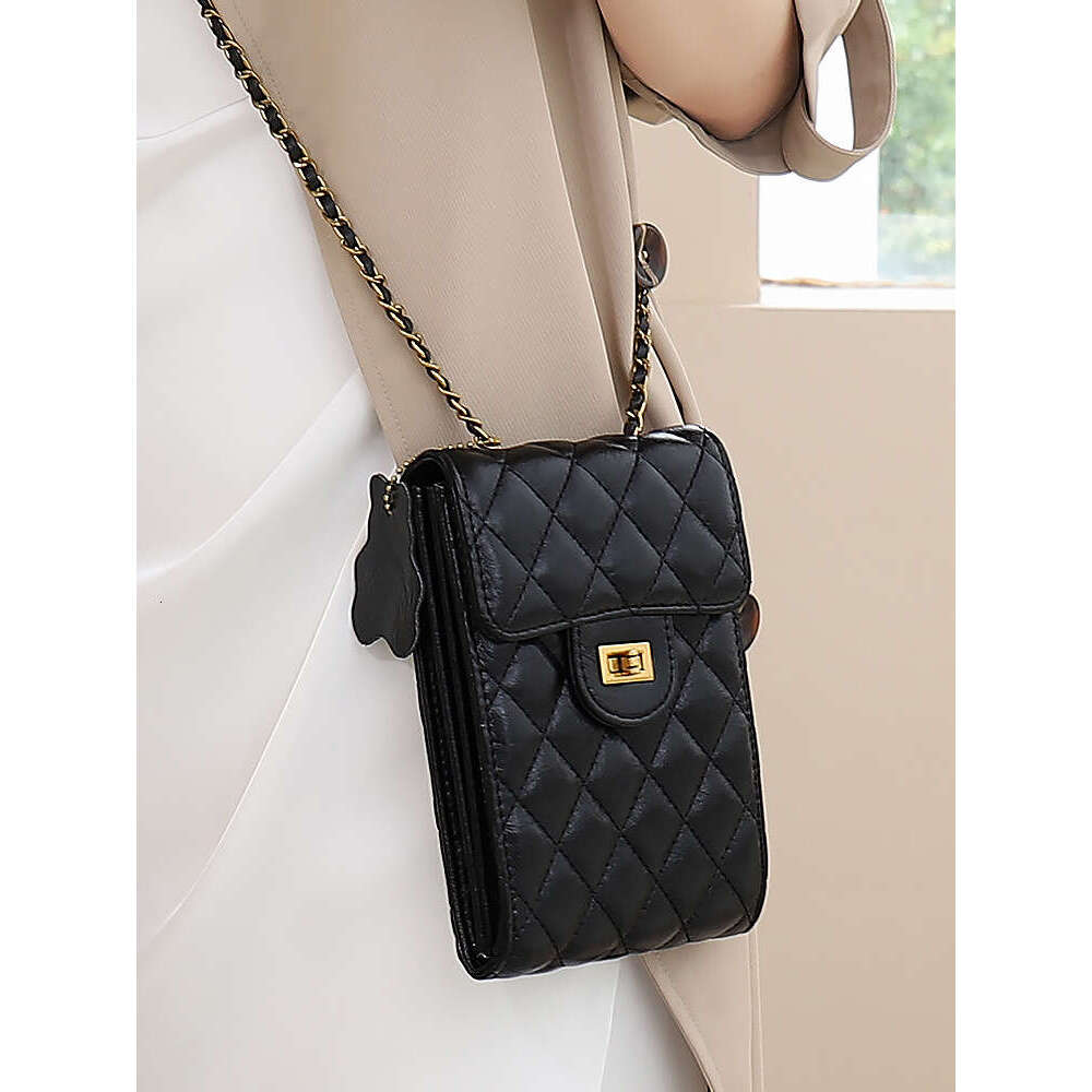 Single shoulder crossbody mini bag 2025 new leather tassel hardware ball diamond grid chain mobile phone bag